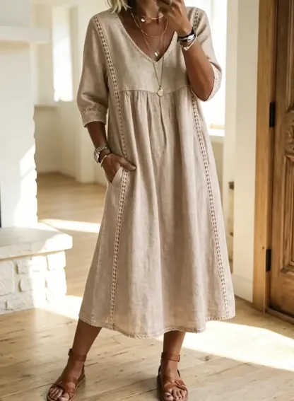 Vestido midi de lino holgado boho