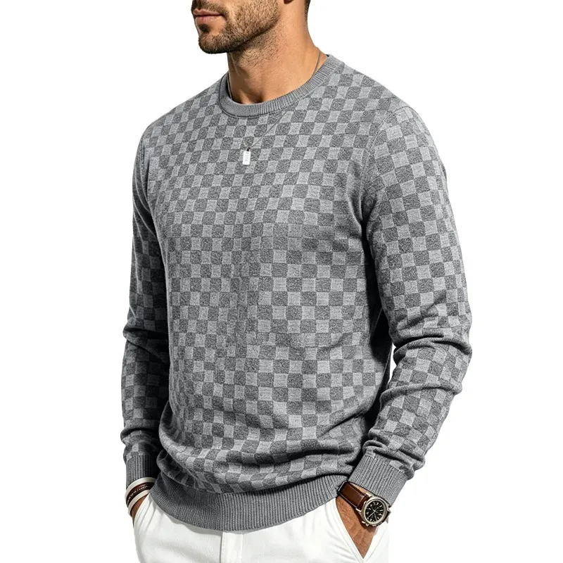 Checkerboard knit sweater detail 1