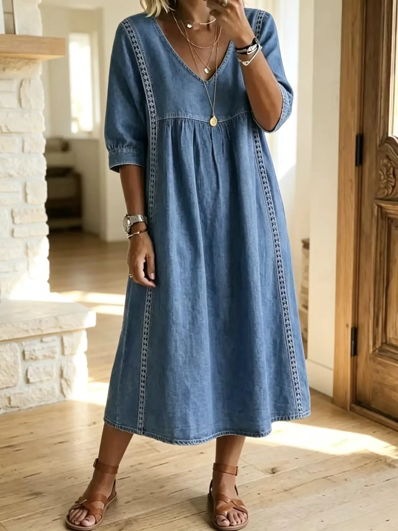 Vestido midi de lino holgado boho