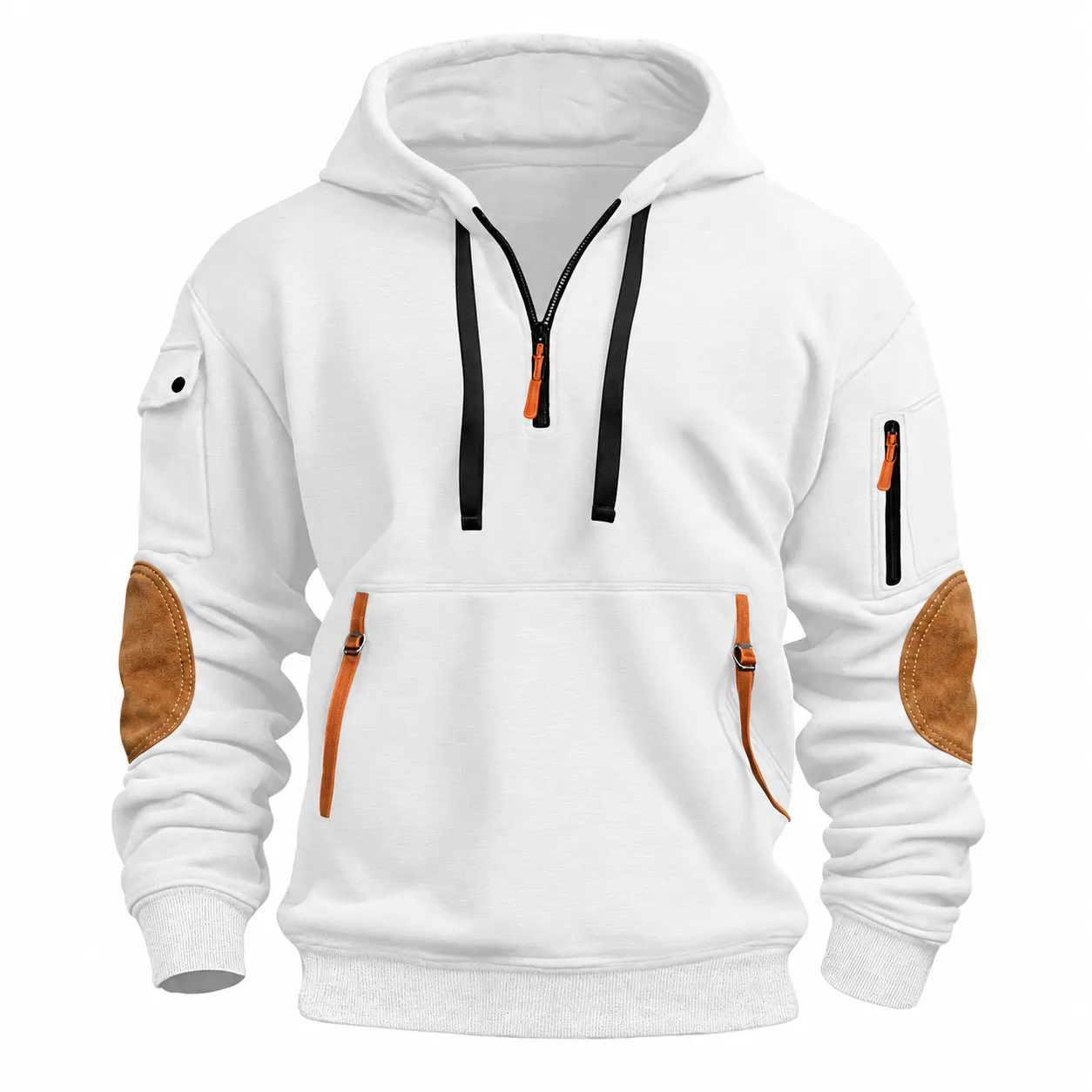 Sudadera de hombre con capucha, media cremallera, detalles en contraste y bolsillos