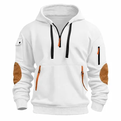 Sudadera de hombre con capucha, media cremallera, detalles en contraste y bolsillos