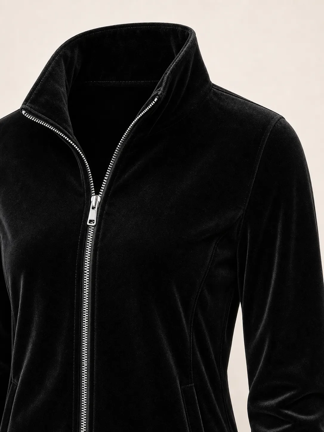 Velvet Collar and Zipper Detail