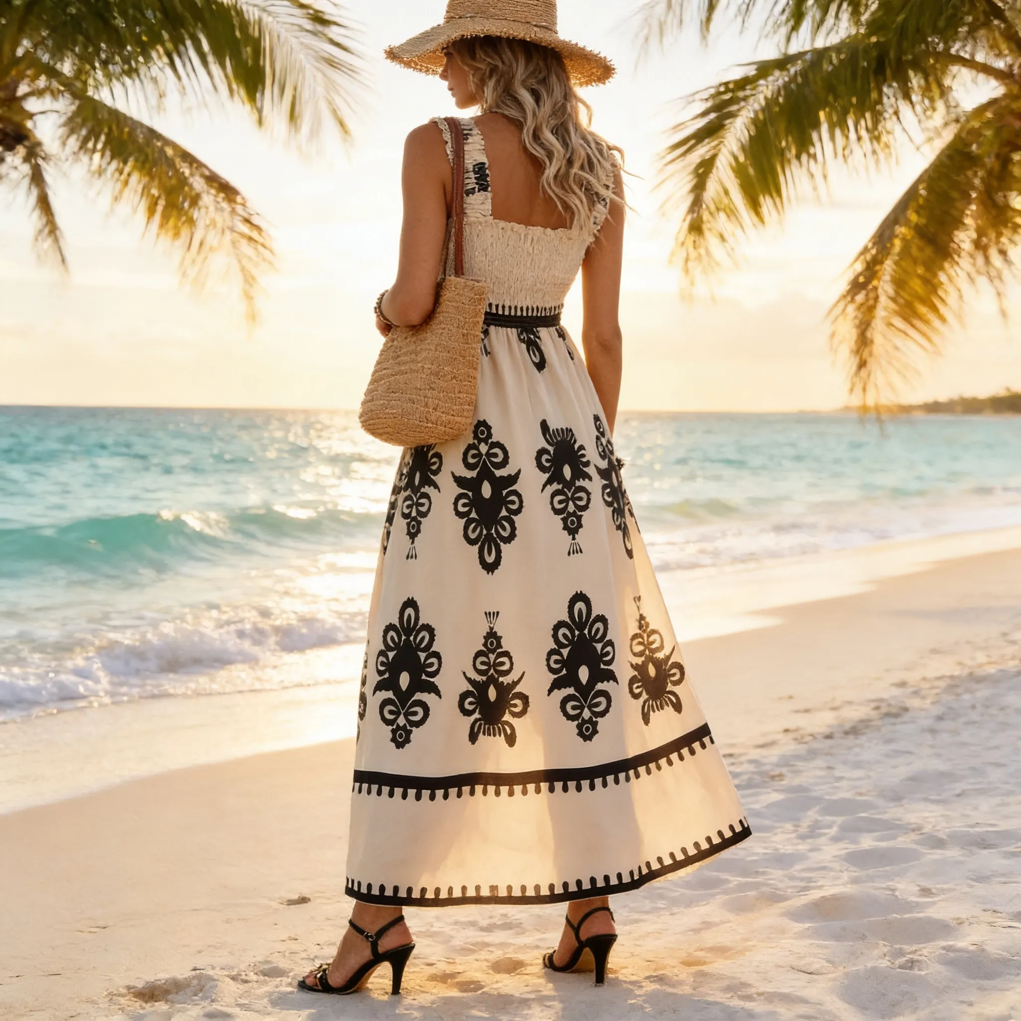 Model wearing dress with heels for evening look