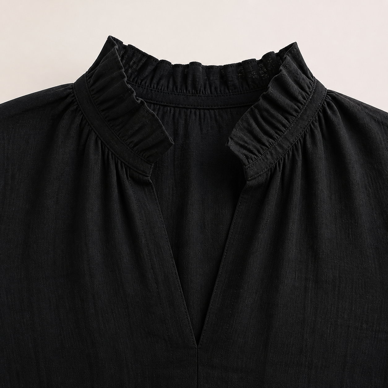 Gathered collar and neckline detail