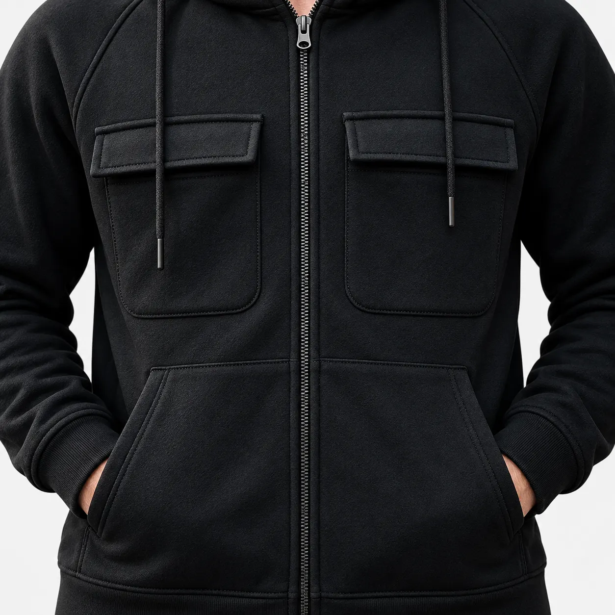 Multi-pocket hooded zip jacket detail 2