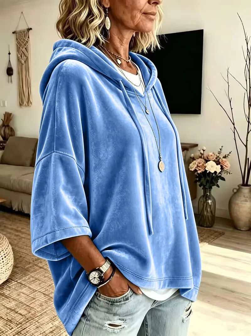 Velvet hooded pullover detail 1