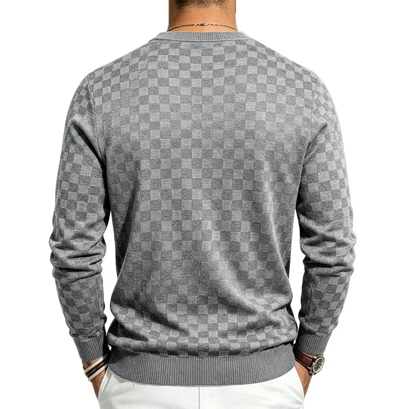 Checkerboard knit sweater detail 3