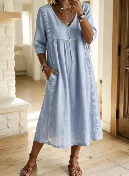 Vestido midi de lino holgado boho