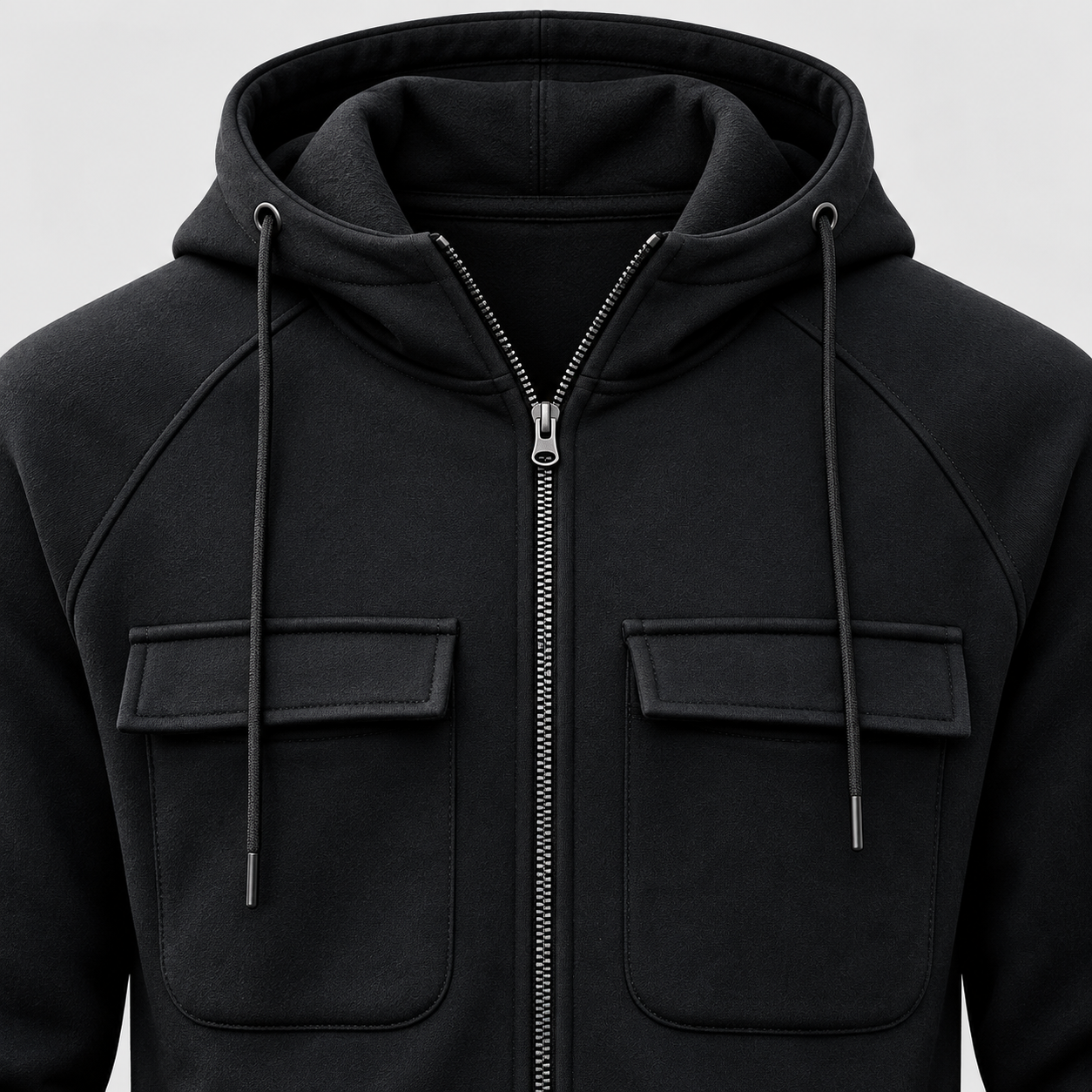 Multi-pocket hooded zip jacket detail 1