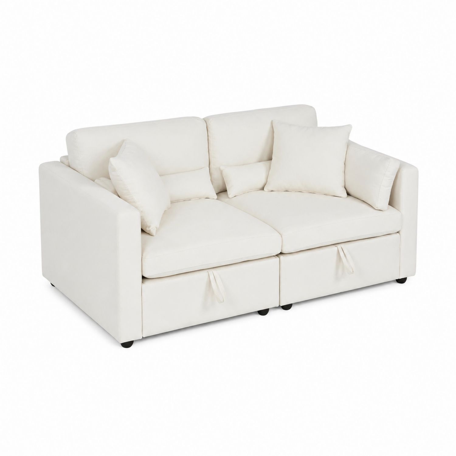 Sofa dwuosobowa rozkładana poliester Kremowy
