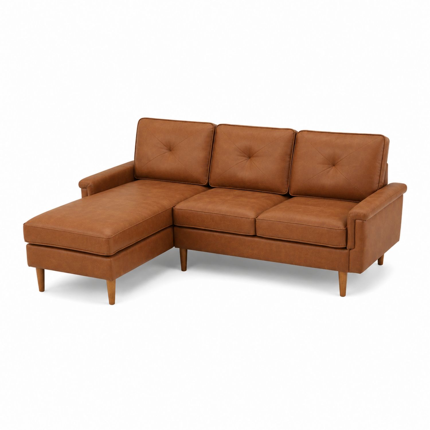 Sofa narożna z leżanką skórzana brązowa