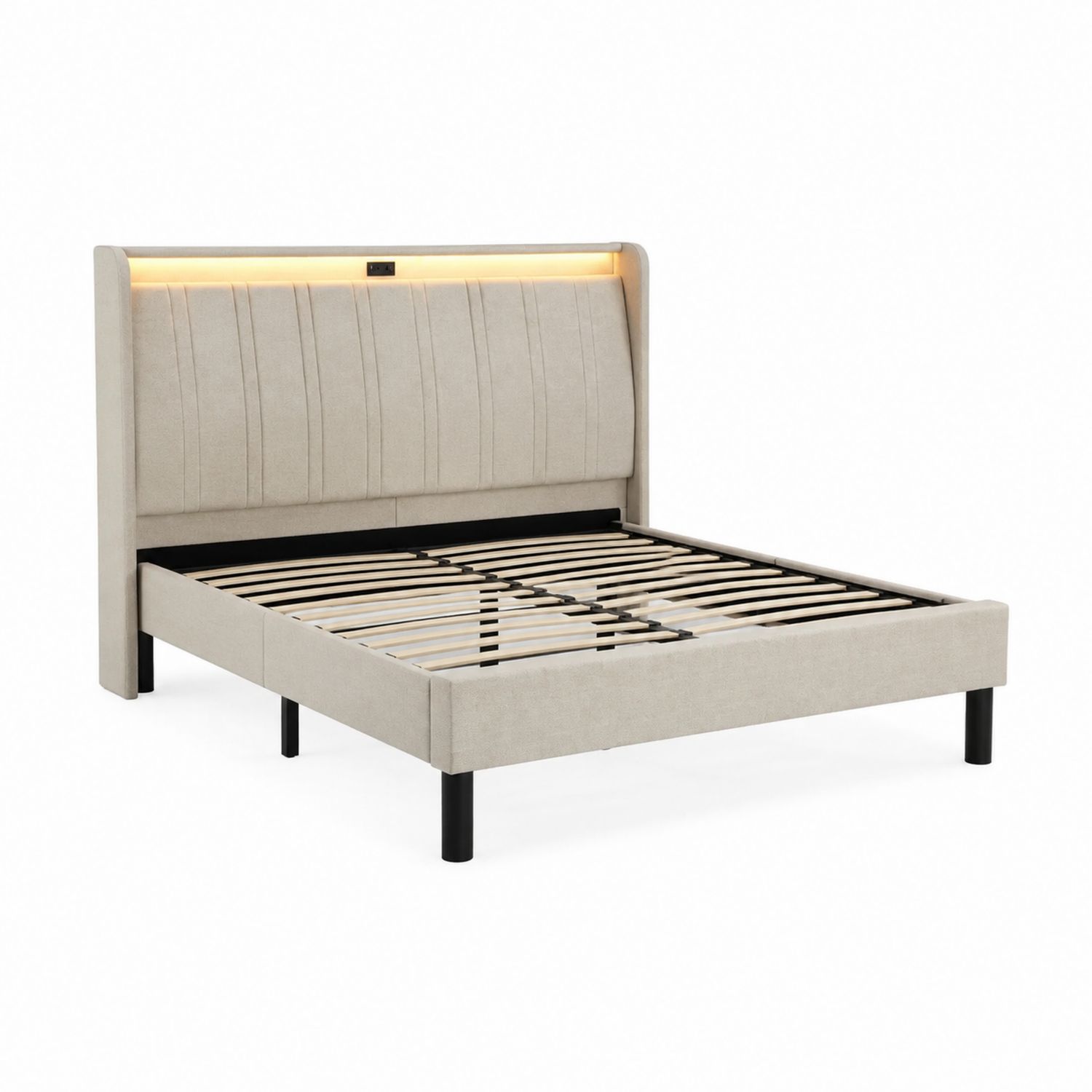 Łóżko tapicerowane z oświetleniem LED 200x160 cm poliester