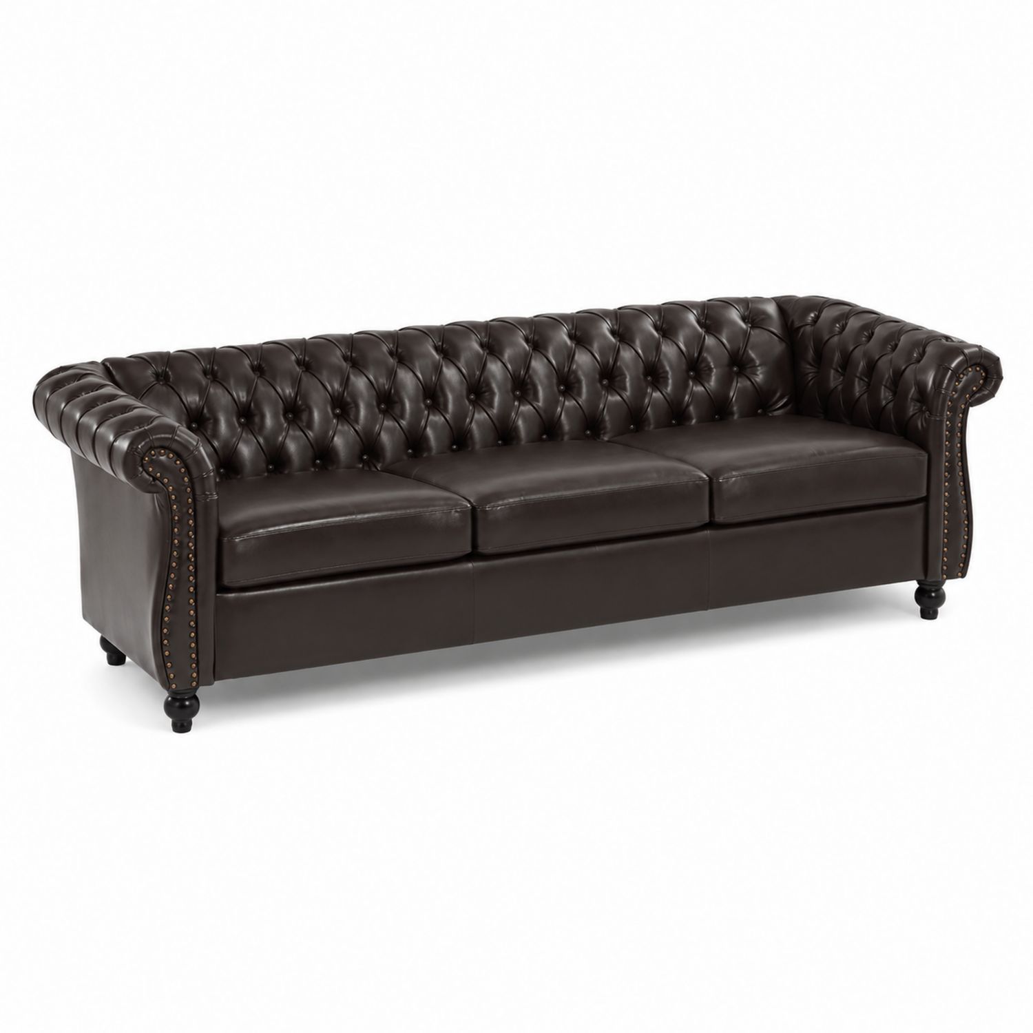Sofa skórzana Chesterfield 3-osobowa brązowa