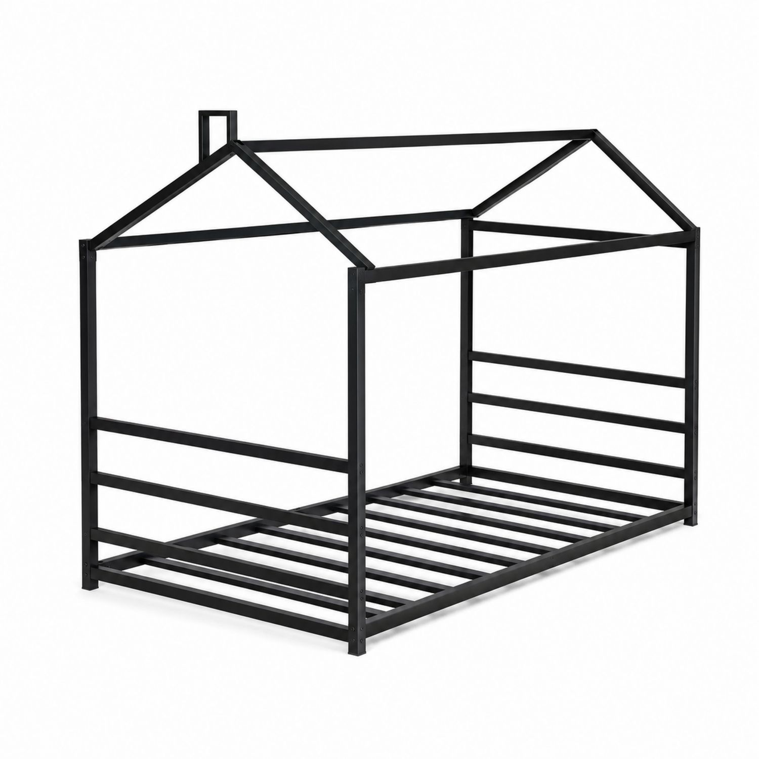 Metalowe łóżko dziecięce kształt domku 200x90 cm Czarny