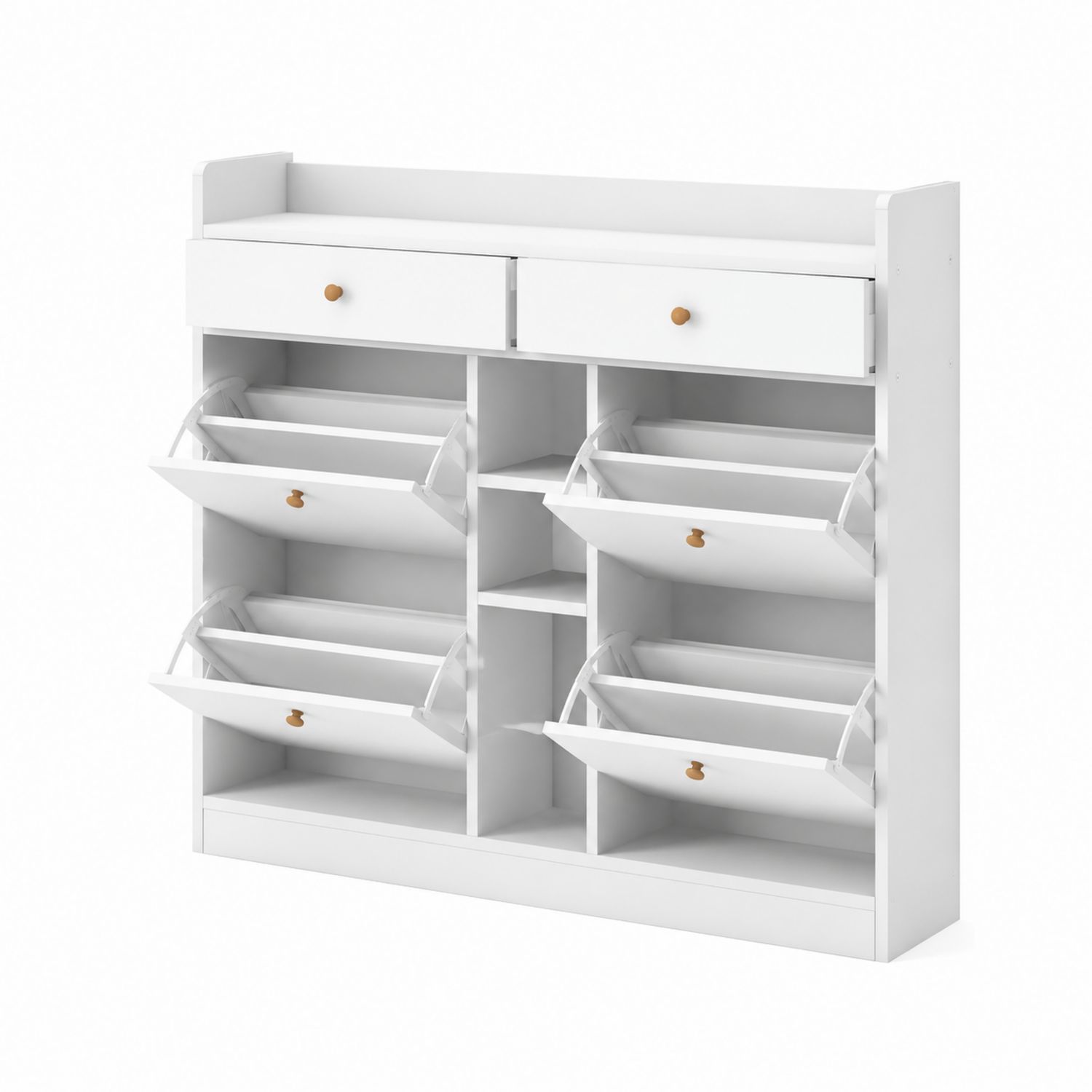 Biała szafka na buty z drewna MDF z szufladami i uchylnymi drzwiczkami 94x108 cm