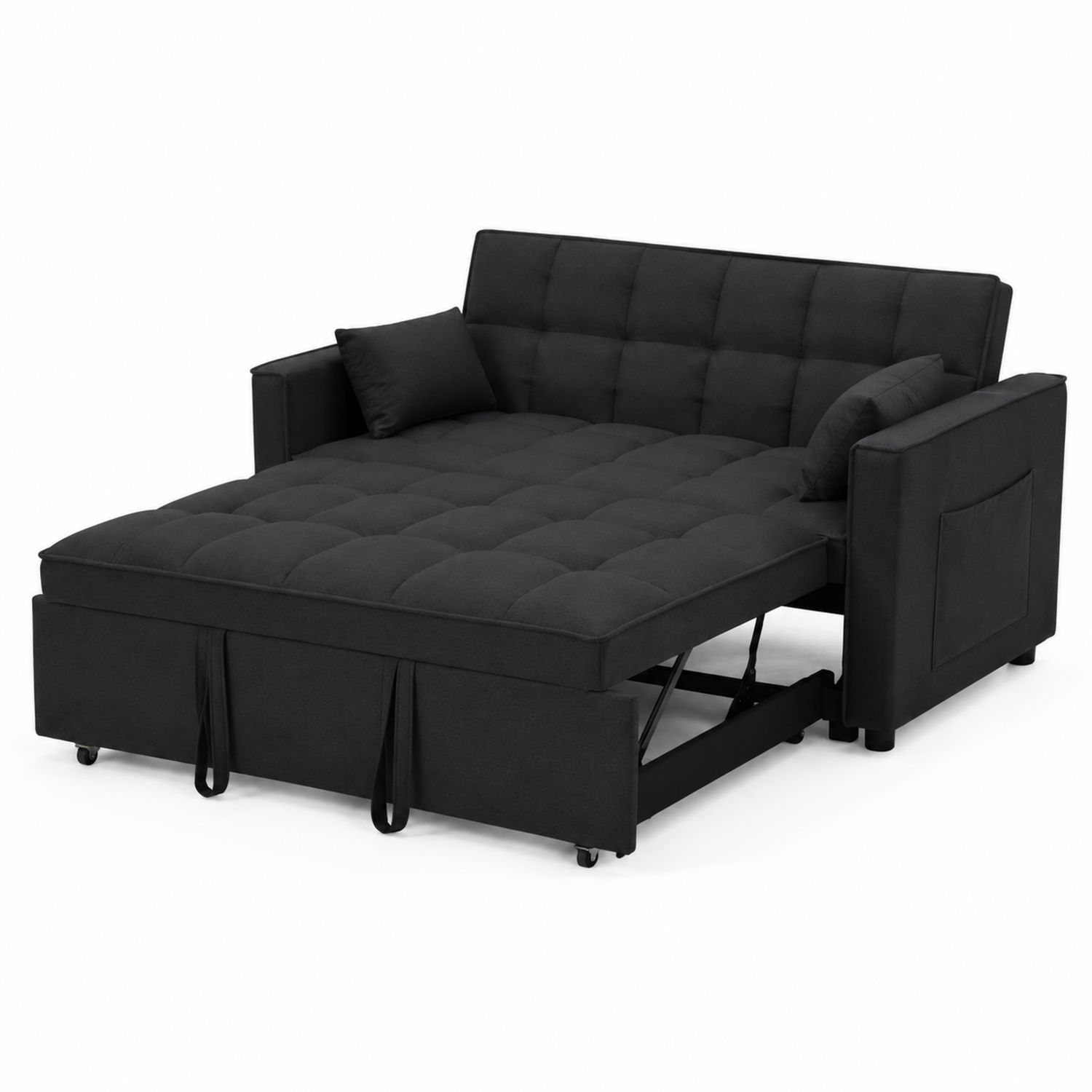 Czarna rozkładana sofa z poliestru