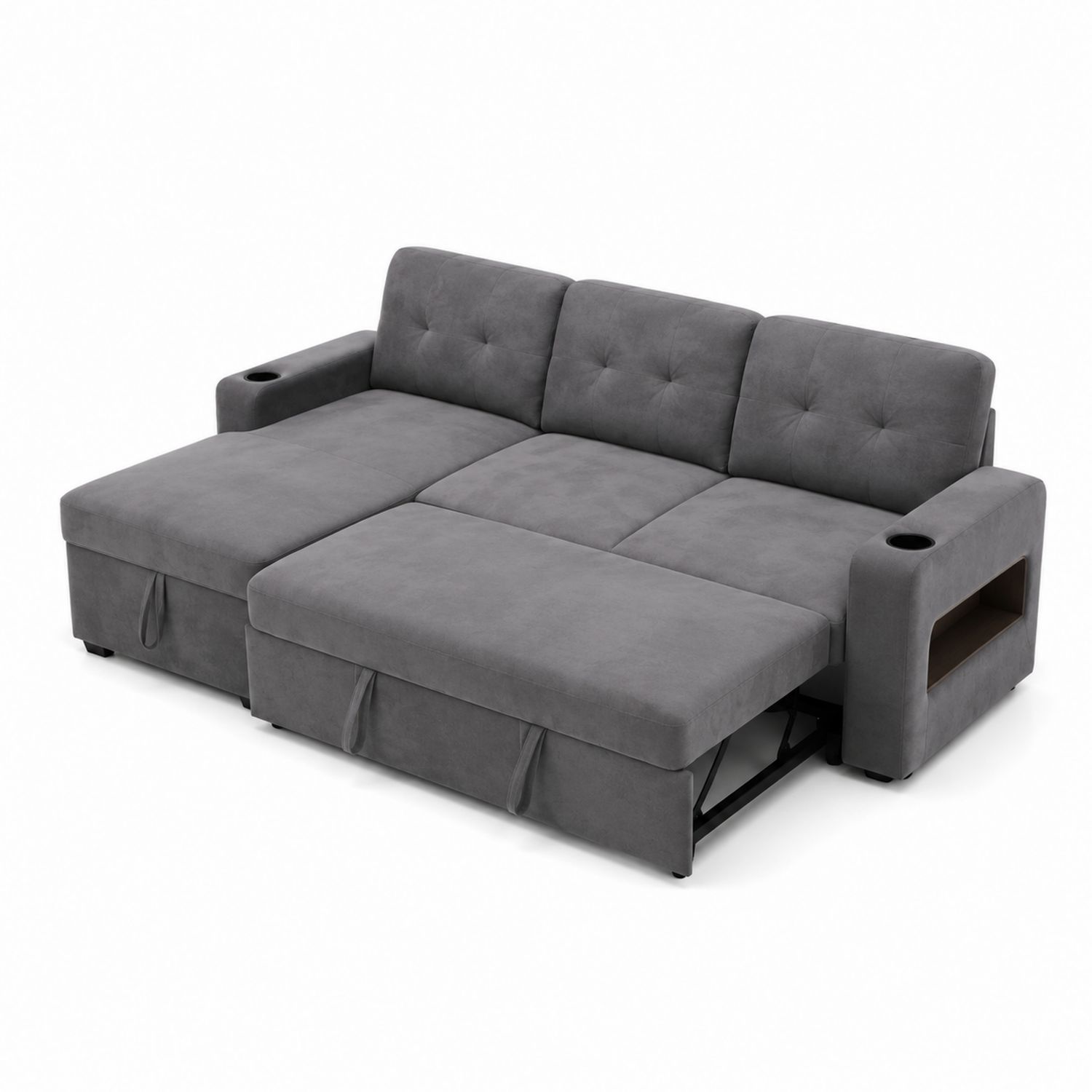 Sofa narożna rozkładana z tkaniny poliestrowej z funkcją spania i schowkiem