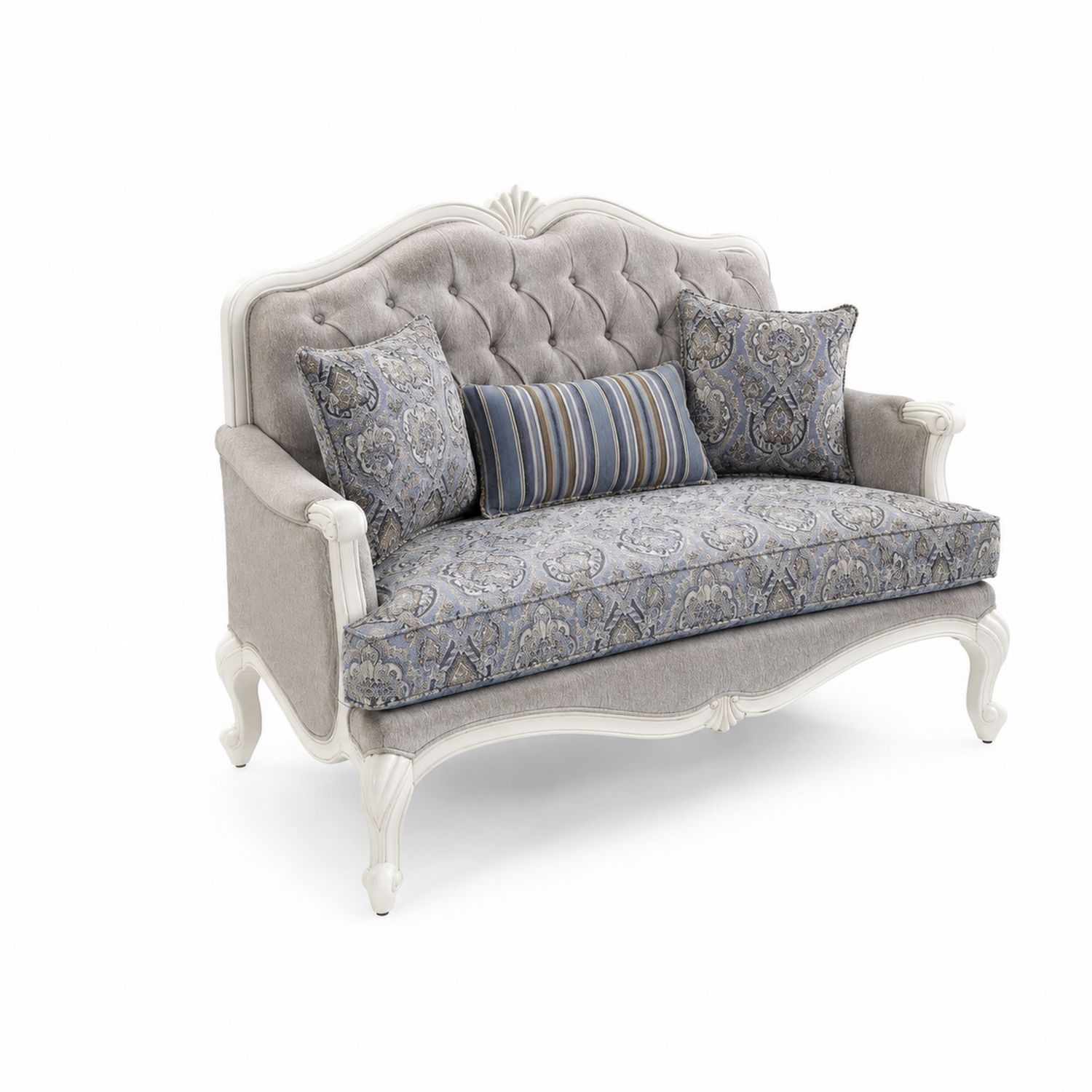 Sofa dwuosobowa z drewnianą ramą i tapicerką żakardową