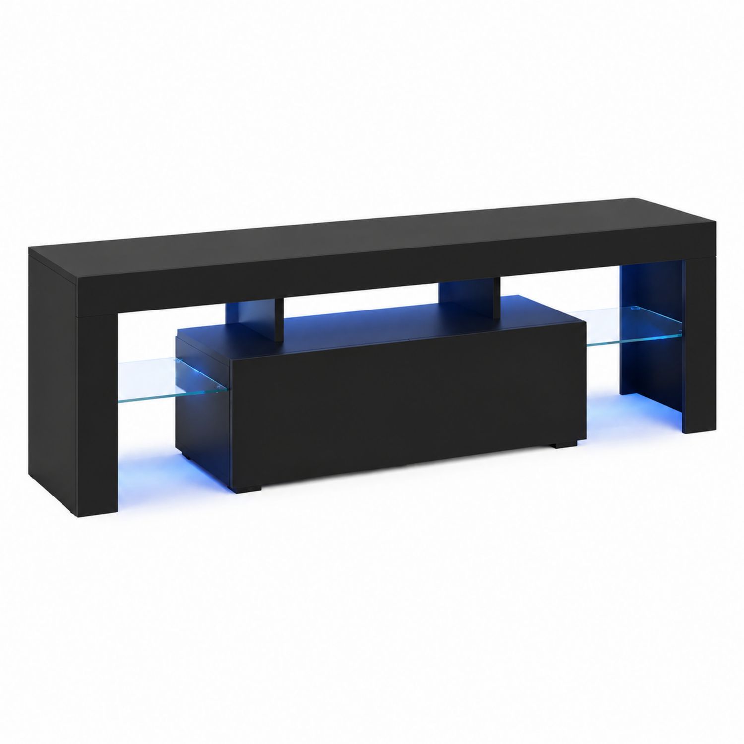 Szafka RTV czarna z hartowanym szkłem i LED 120 cm