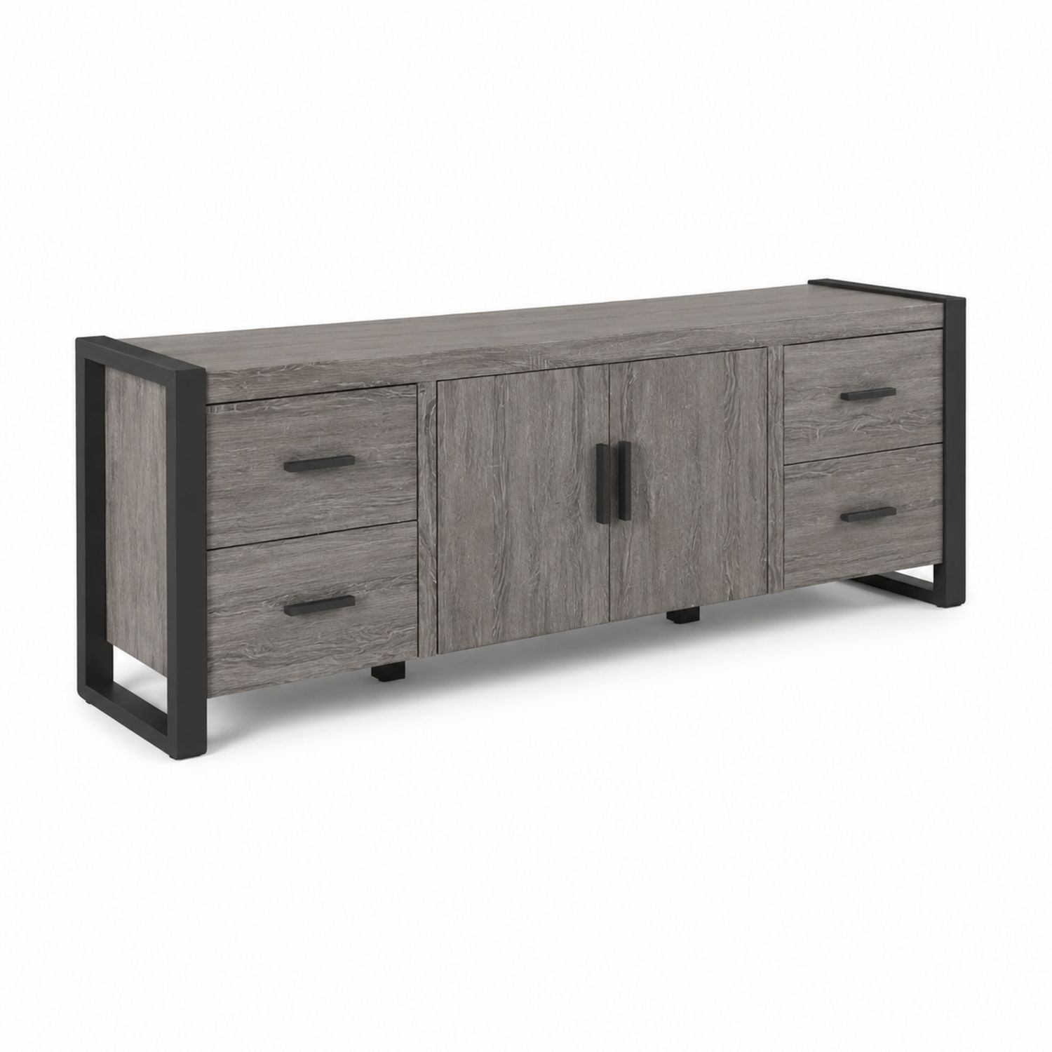Szafka RTV 140 cm drewniana szara z metalowymi elementami