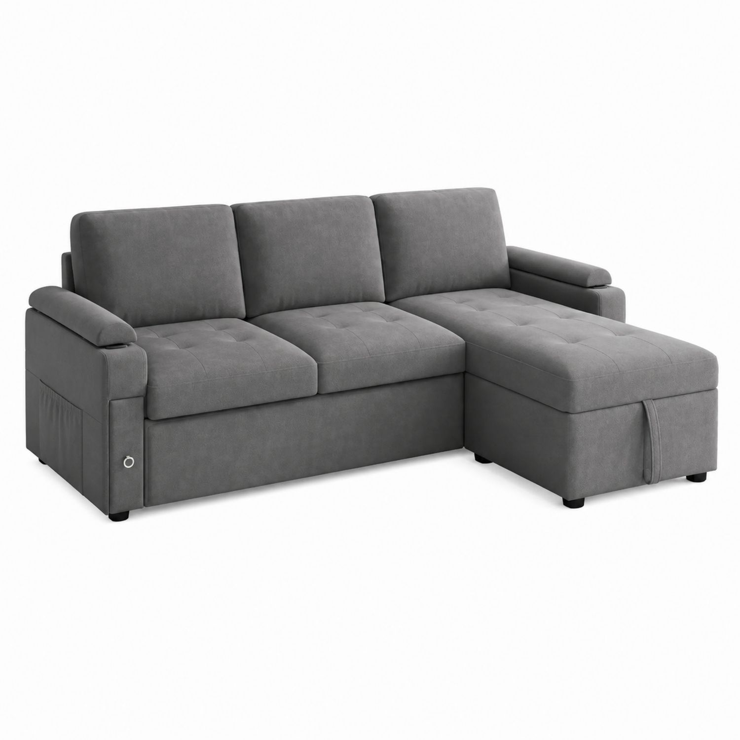 Sofa narożna rozkładana z tkaniny poliestrowej Antracytowa