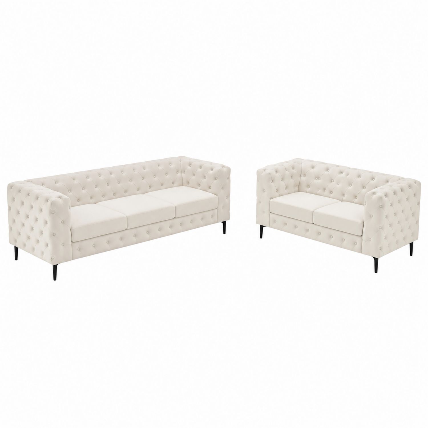 Zestaw Sofa 3-osobowa i 2-osobowa Aksamitna Beżowa