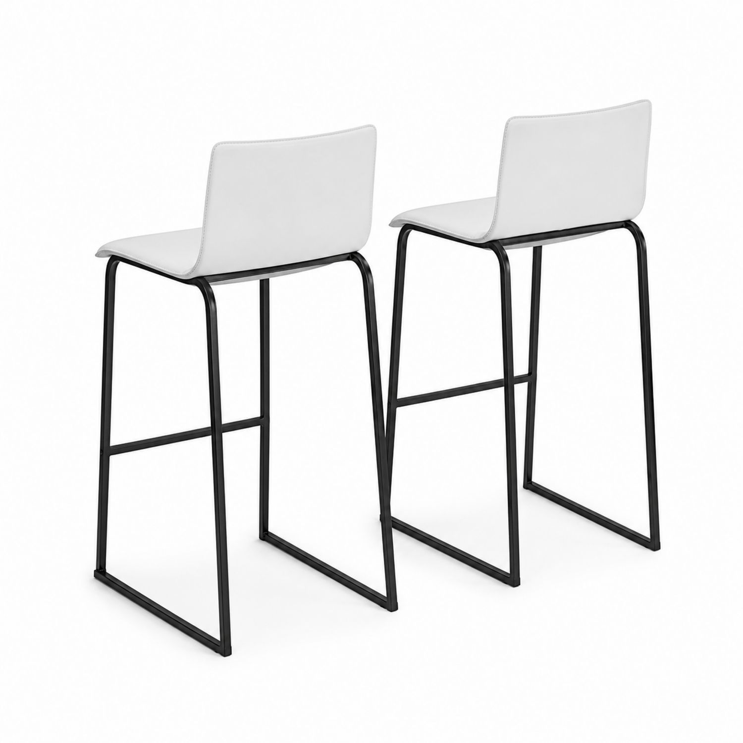 Zestaw 2 stołków barowych 75 cm skóra ekologiczna biała czarne metalowe nogi