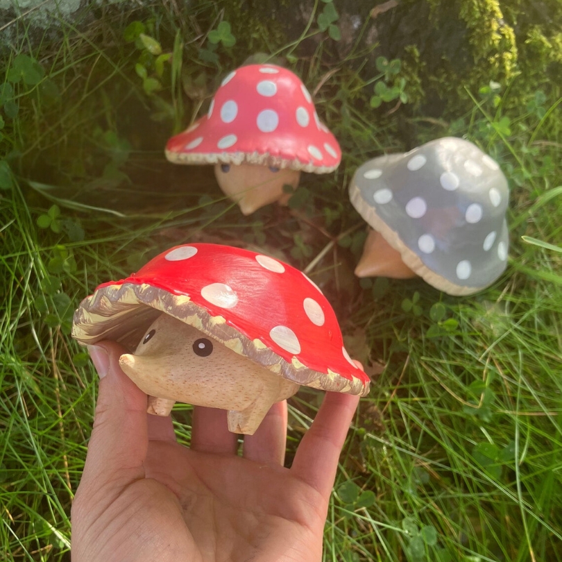 Handmade Toxic Mushroom Hedgehog Garden Decoration | Hand Painted Art