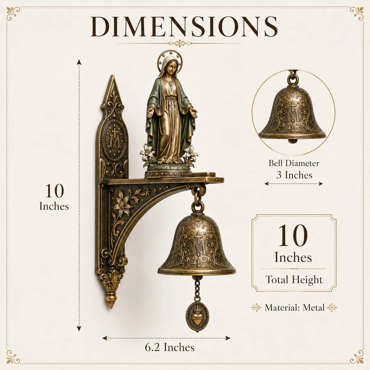 ✨ Our Lady of Grace Bronze Miraculous Medal Wall Bell | 🙏Catholic Religious Home & Garden Decor