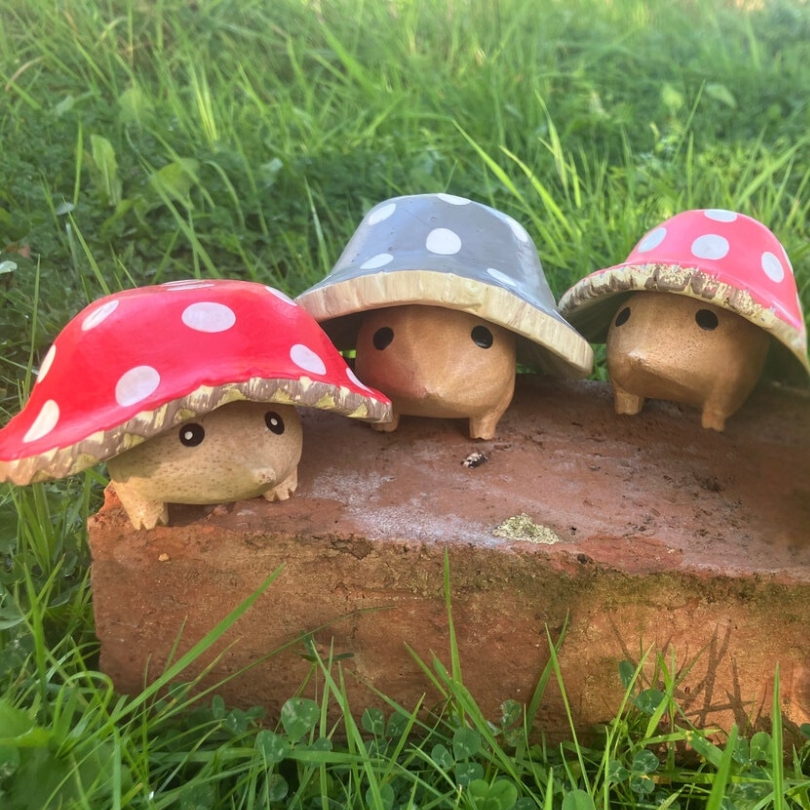 Handmade Toxic Mushroom Hedgehog Garden Decoration | Hand Painted Art
