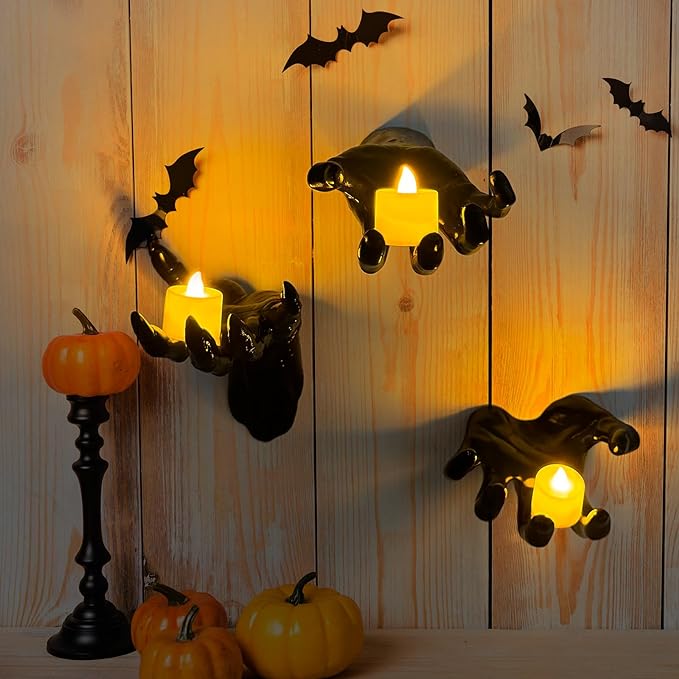 Wall Mounted Horror Outstretched Hand | Comes with a Lit Candle | Wall Art Sculpture
