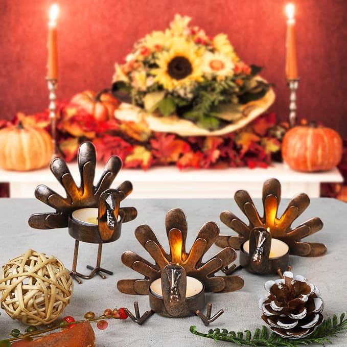 Handmade Metal Turkey Tea Light Candle Holder | Thanksgiving Decoration