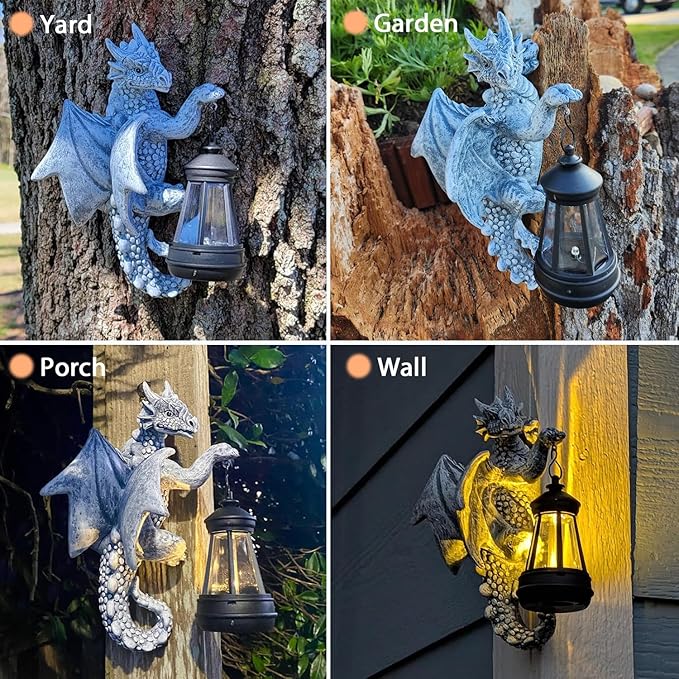 Dragon Tree Hugger with Solar Lanten | Fall and Winter Garden Decor | Holiday Gifts