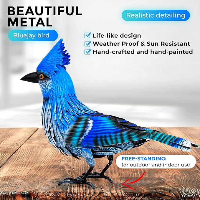 Handcrafted Blue Jay Metal Statue | Metal Art | Hand Painted Art