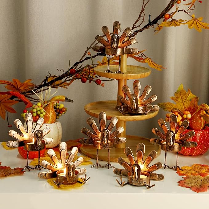 Handmade Metal Turkey Tea Light Candle Holder | Thanksgiving Decoration