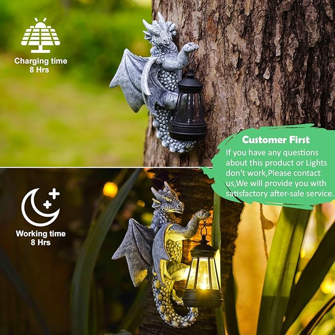 Dragon Tree Hugger with Solar Lanten | Fall and Winter Garden Decor | Holiday Gifts