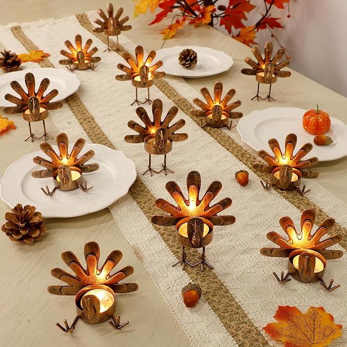 Handmade Metal Turkey Tea Light Candle Holder | Thanksgiving Decoration