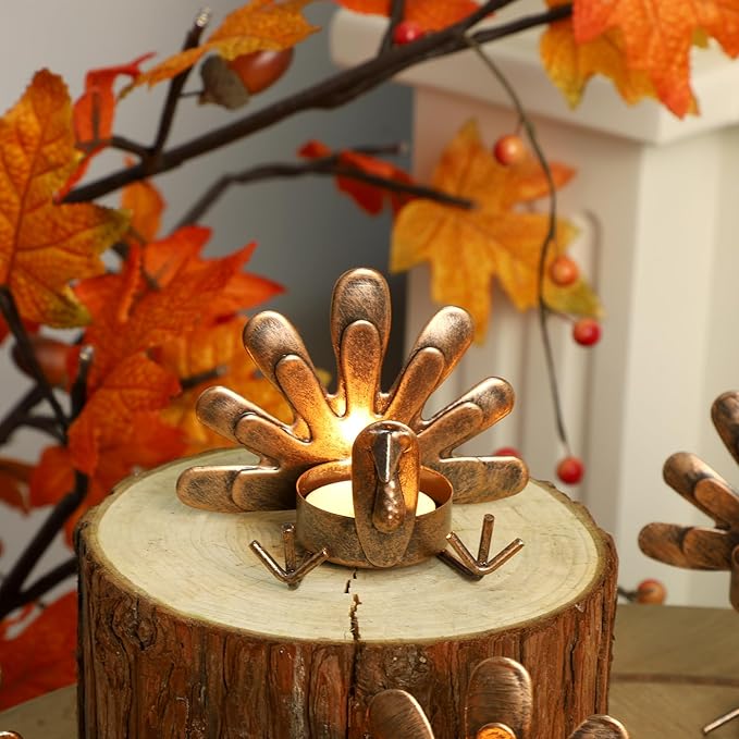 Handmade Metal Turkey Tea Light Candle Holder | Thanksgiving Decoration