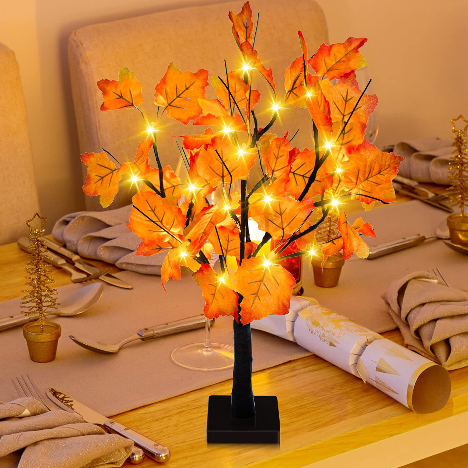 Fall Artificial Maple Tree with 36 LED Lights and Timer|24" High