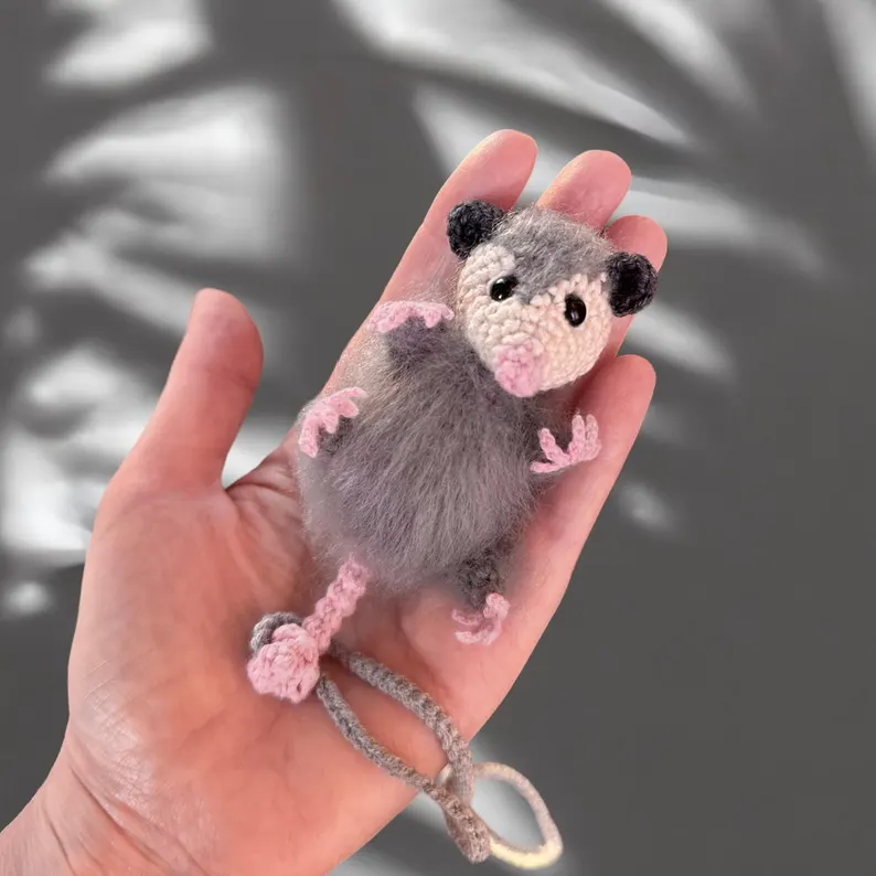 Possum RearView Mirror Accessory Crochet Opossum Car Charm