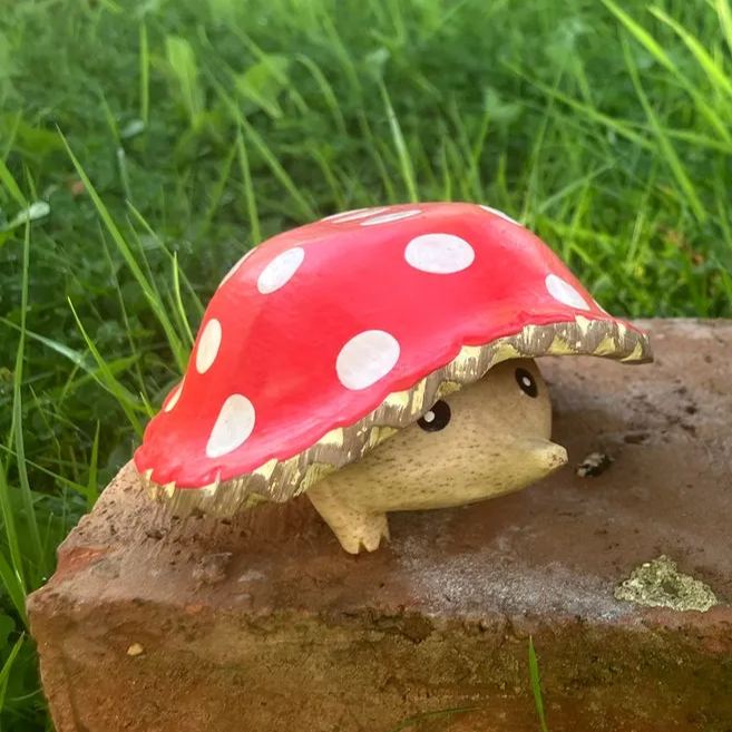 Handmade Toxic Mushroom Hedgehog Garden Decoration | Hand Painted Art