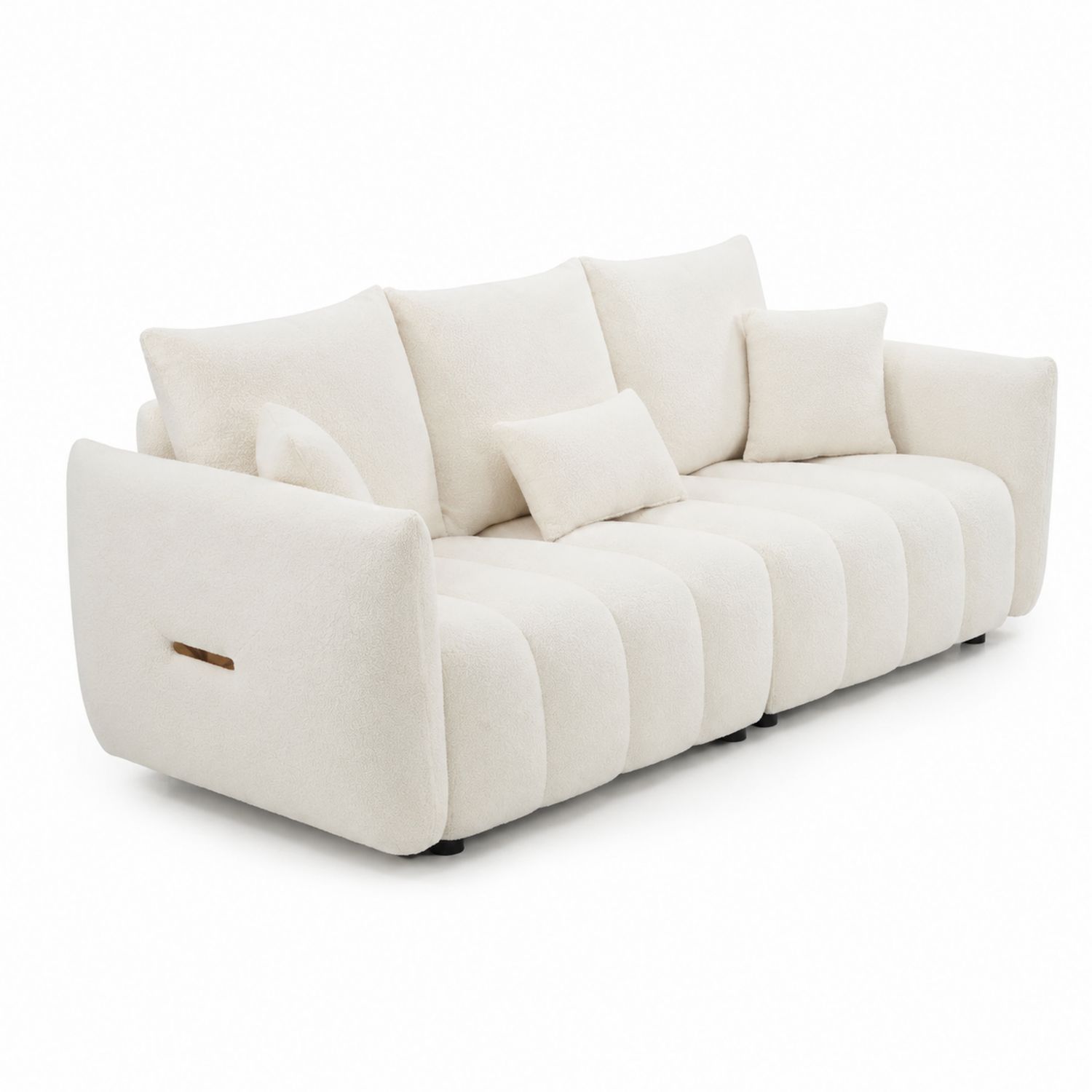 Sofa trzyosobowa prostokątna, tkanina Sherpa, kremowy