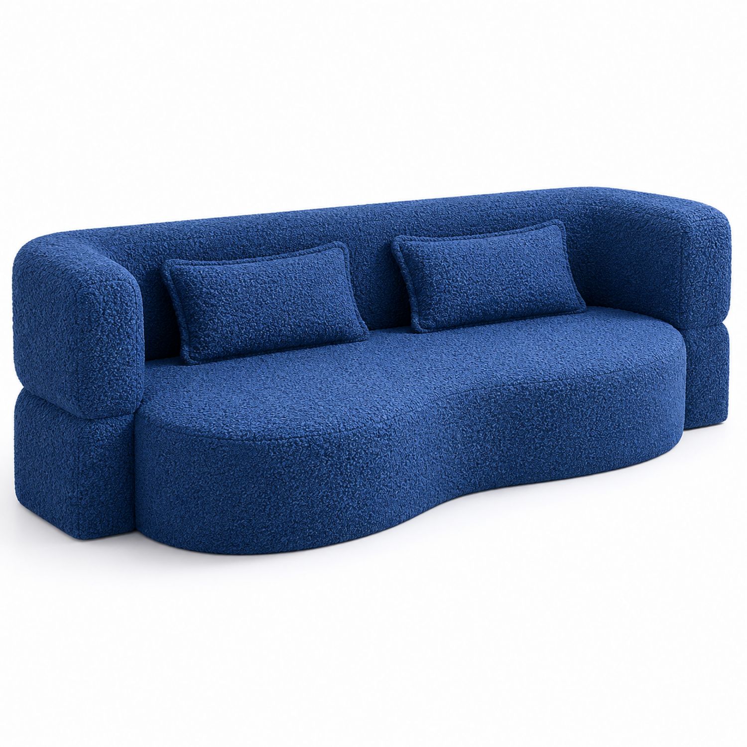 Sofa 3-osobowa z tkaniny Bouclé niebieska