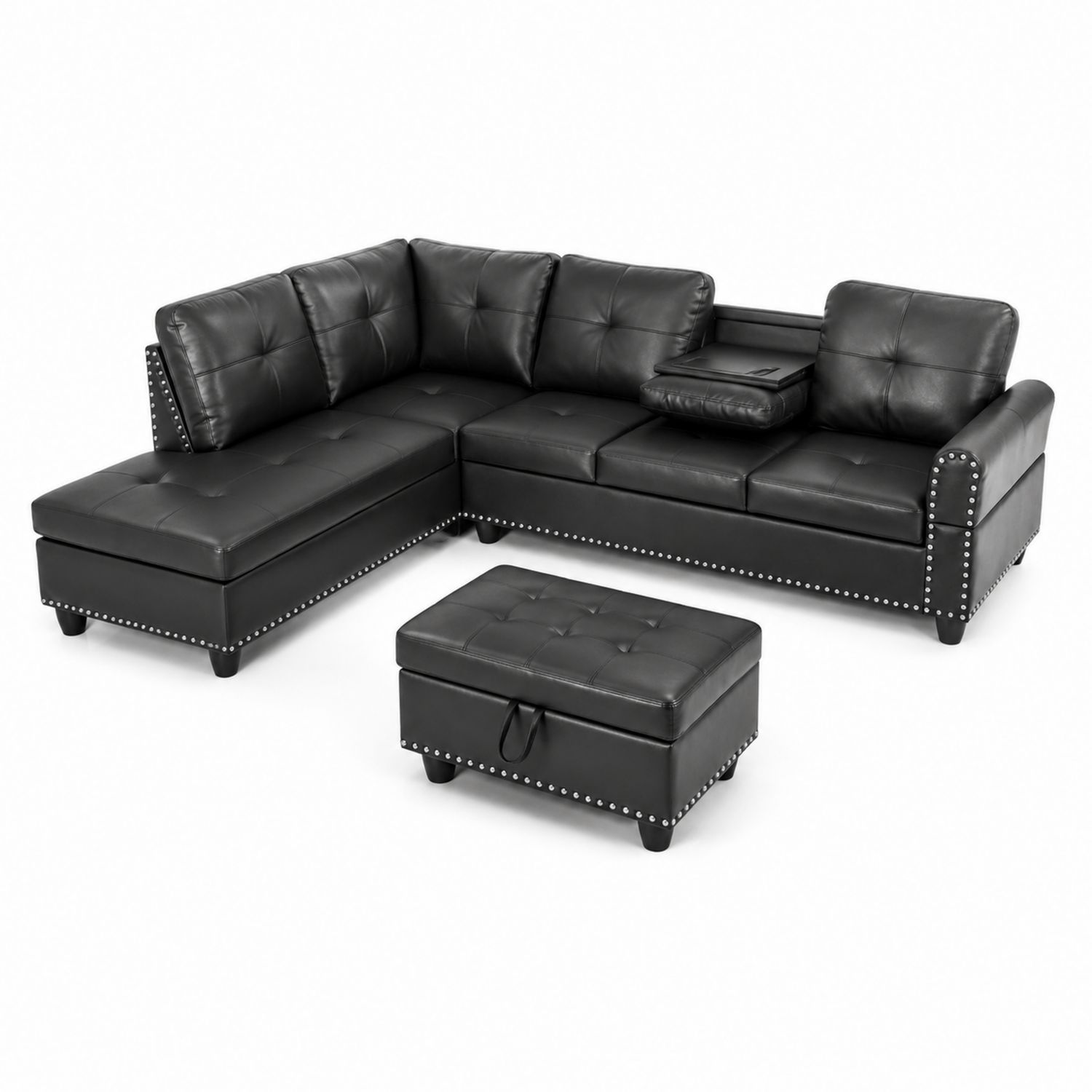 Skórzana narożnikowa sofa z pufą