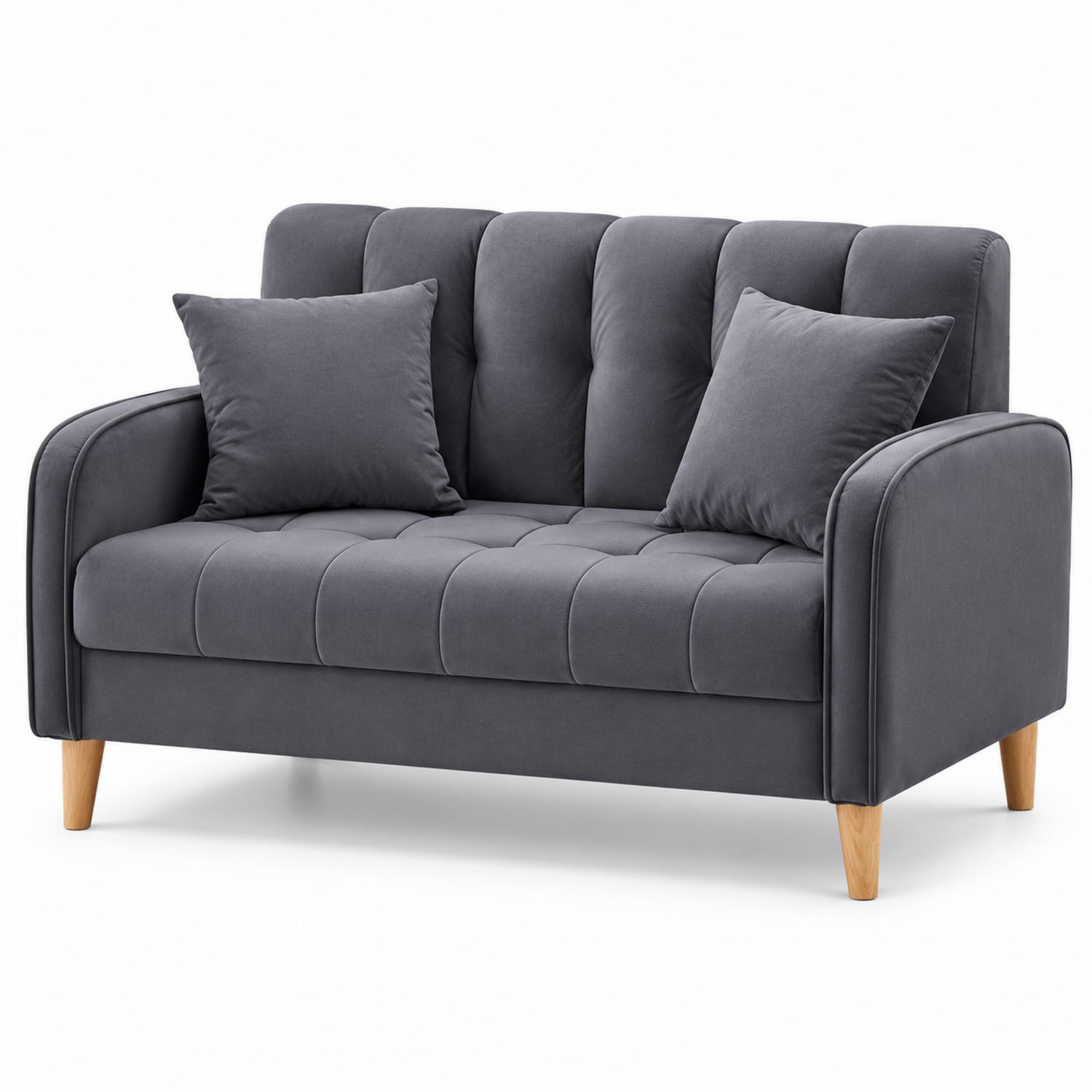 Sofa dwuosobowa z tkaniny z drewnianymi nóżkami