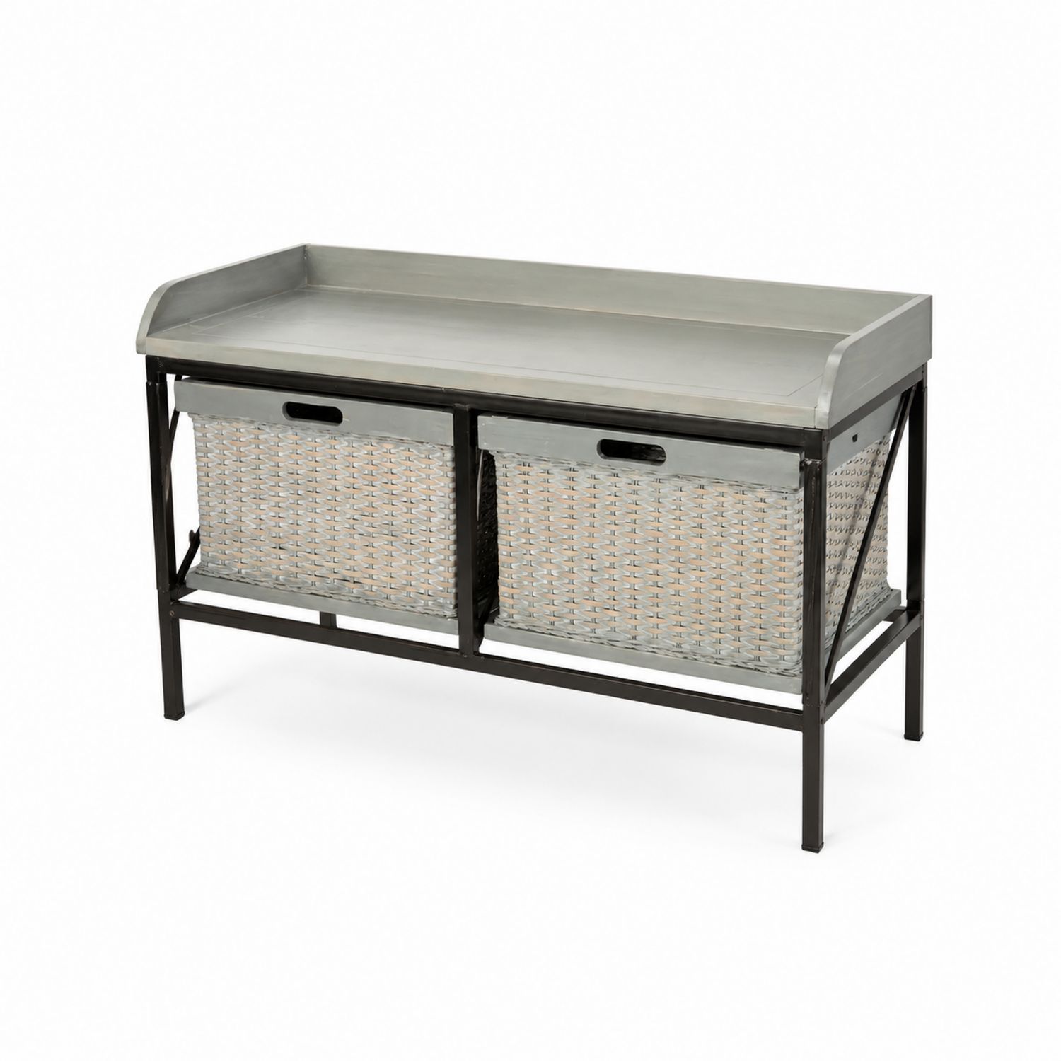 Ławka metalowa z koszami rattanowymi 120 cm Stal/Rattan