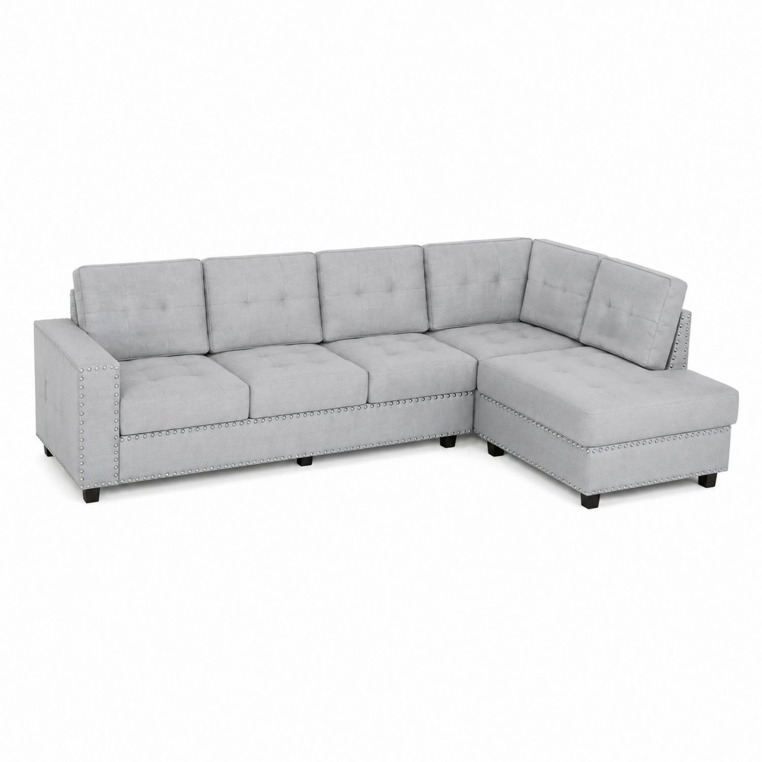 Narożnik Sofa L-kształt Tkanina Poliester Szary