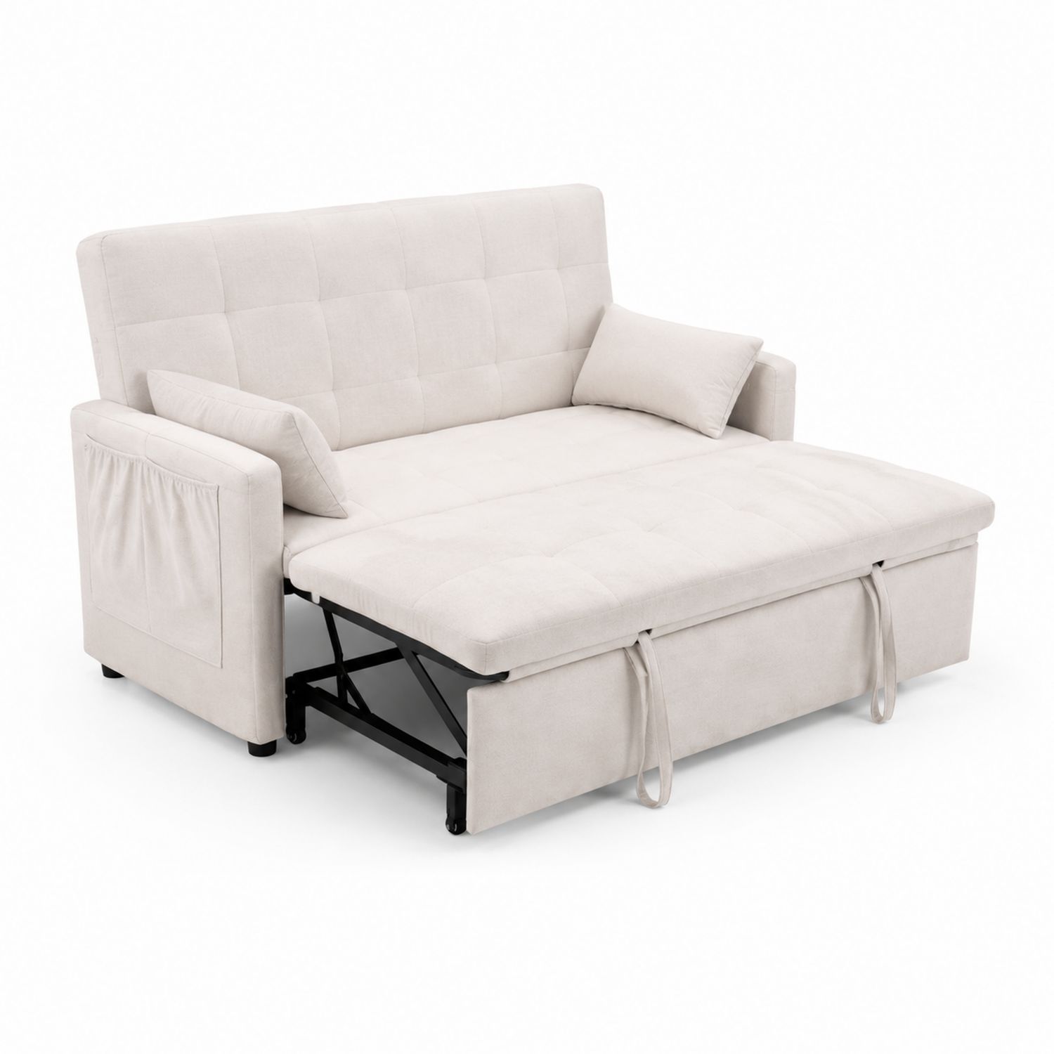Sofa rozkładana 2-osobowa z tkaniny mikrofibry Kremowa 150x85x90 cm