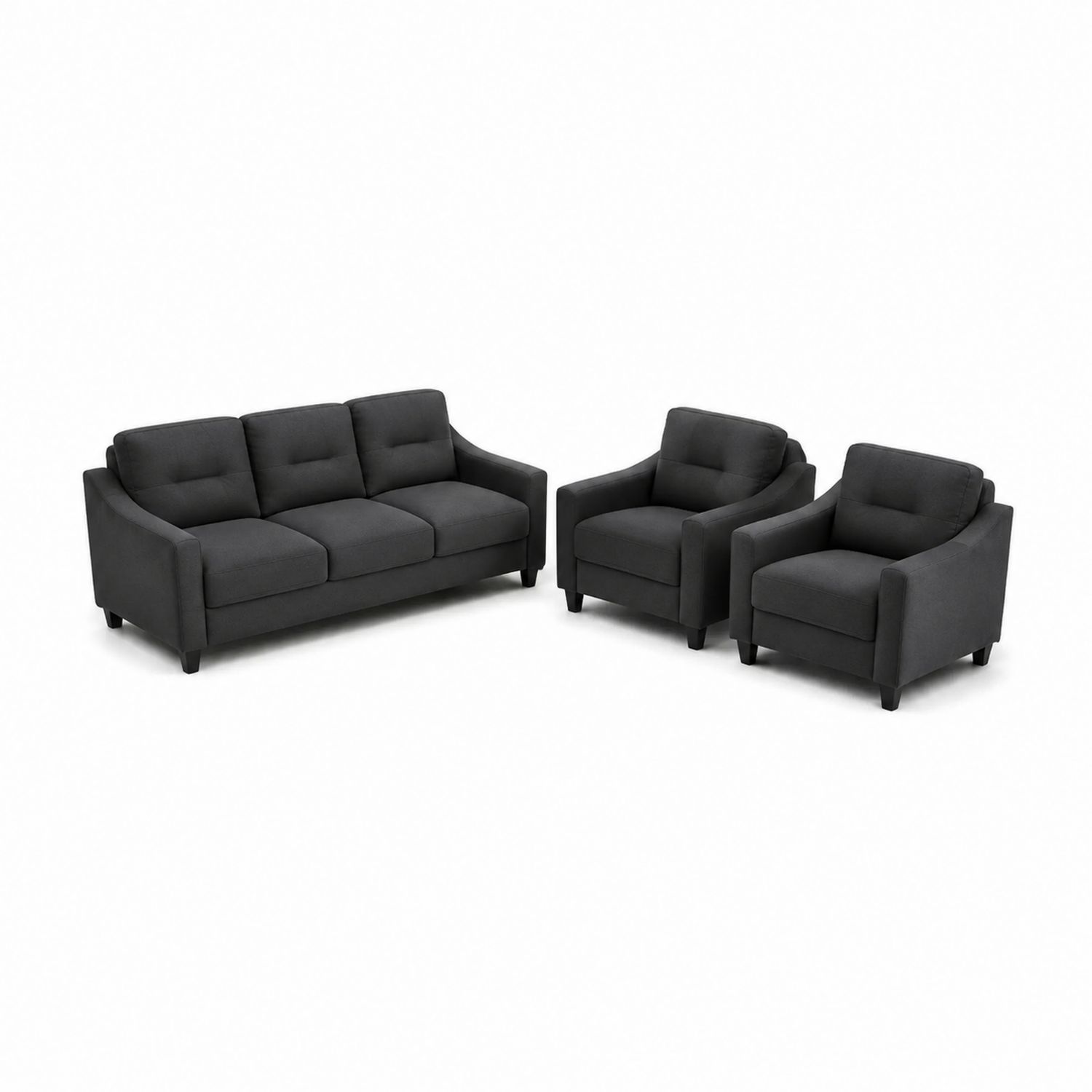 Zestaw Sofa i Fotel Tapicerowany Drewno i Poliester Antracyt