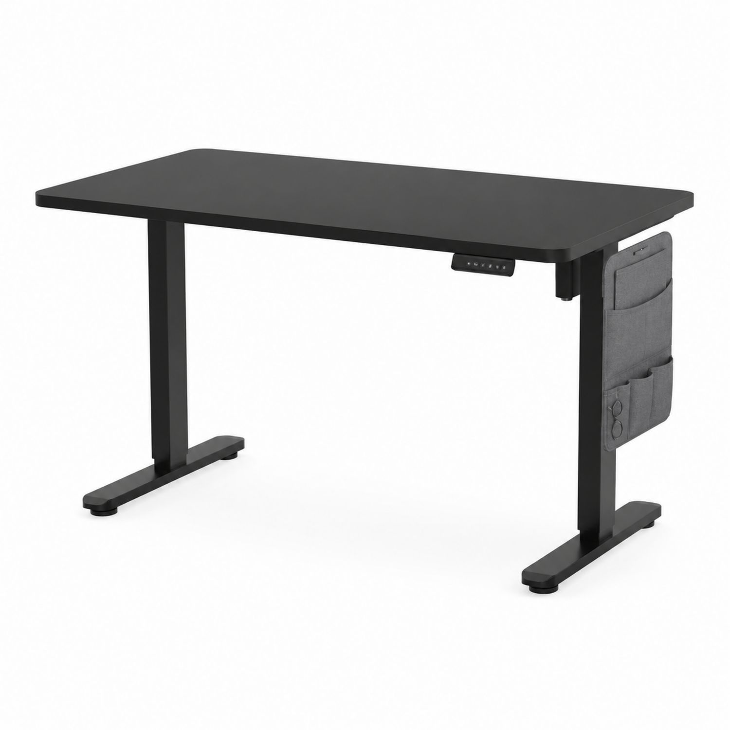 Biurko z regulacją elektryczną z czarnym MDF i stalowymi nogami 140 cm